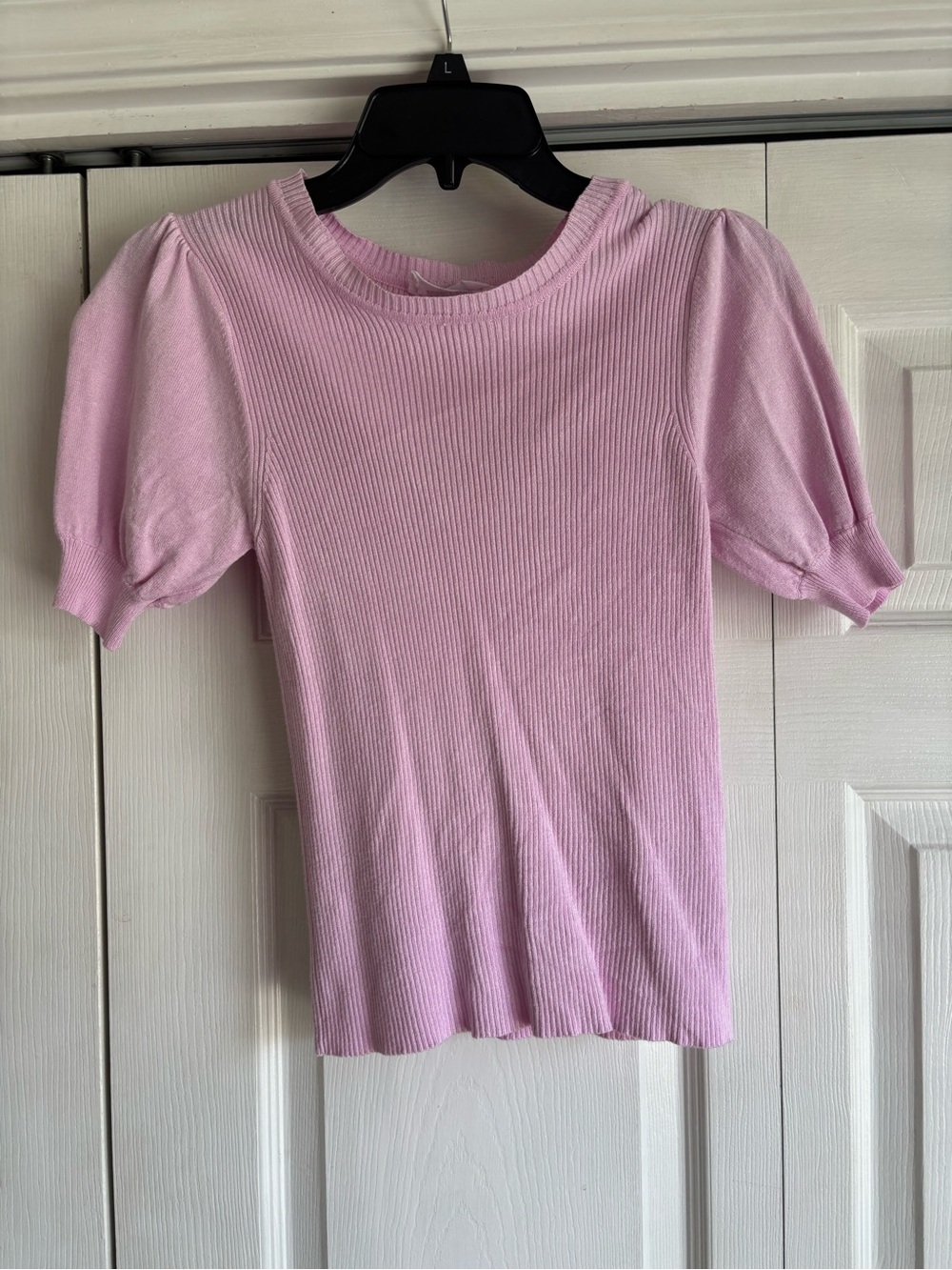 Double Zero Light Pink Ribbed Puff Sleeve Top